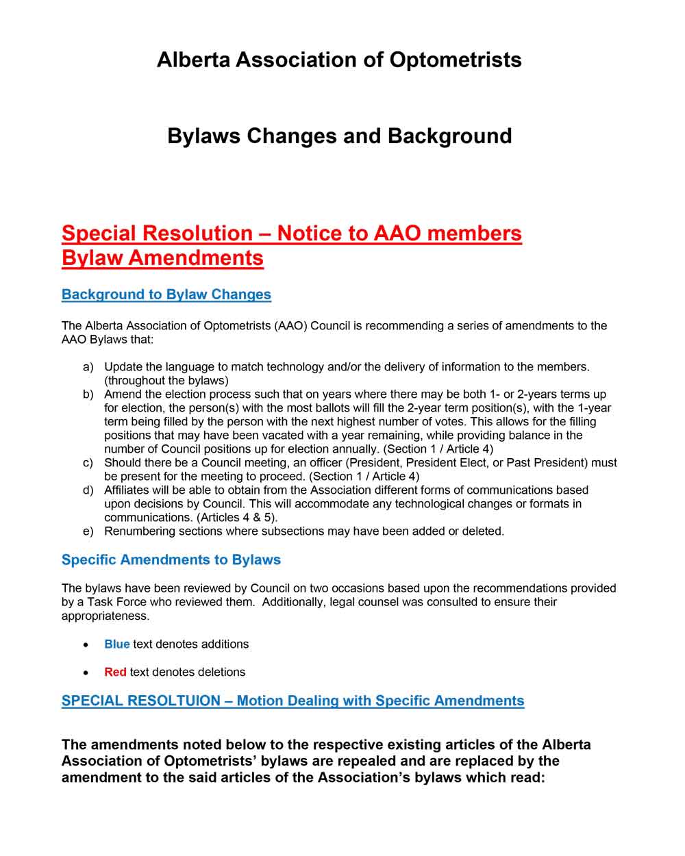Bylaw changes