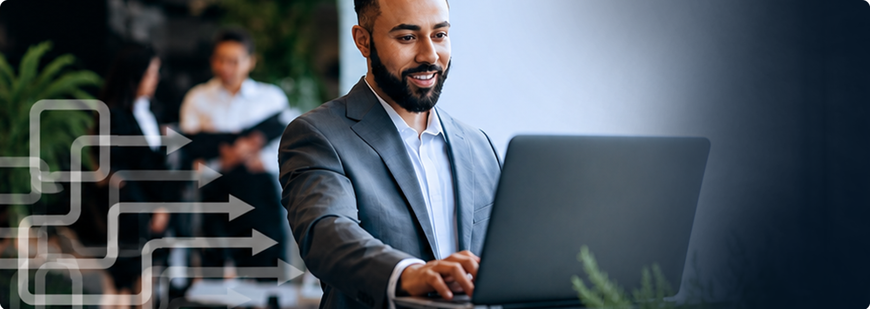 Man working on laptop.